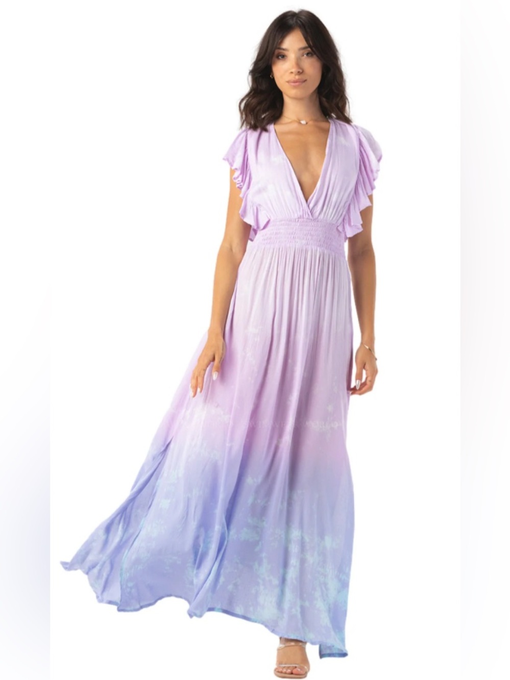 Anthropologie Ombre Maxi Dress with Flutter Sleeves